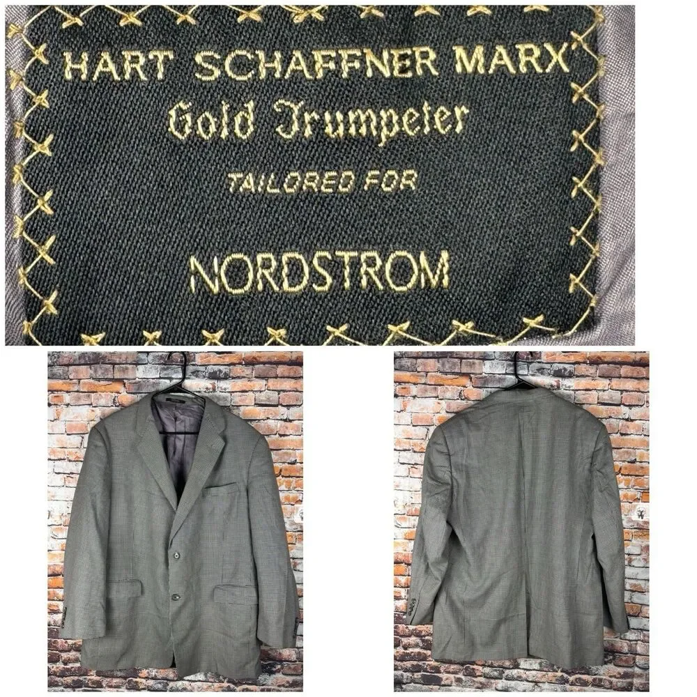 Hart Schaffner Marx Gold Trumpeter Sports Coat 46 Regular Houndstooth 2-Button
